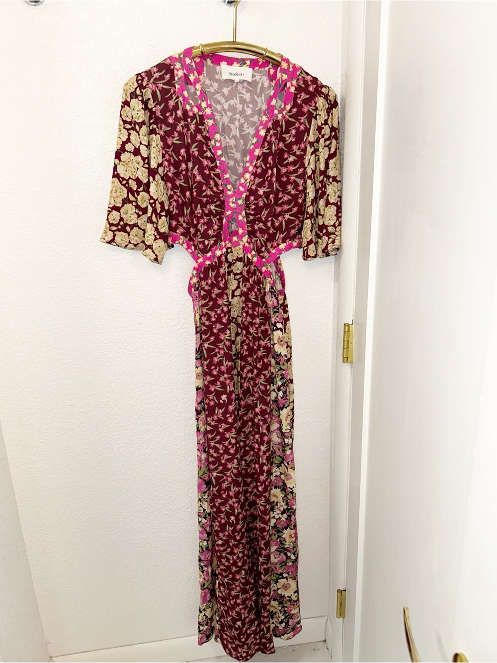 NwT BA&SH The Robe Ilma Floral CutOut Maxi Dress V-Neck Flutter Sleeves SZ: 8